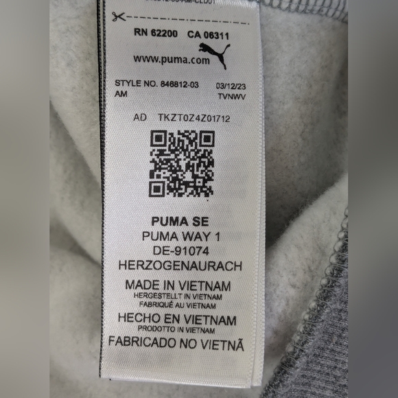 Puma Men's Large Hoodie Grey Pullover Size Large NWT Fleece Lining X-2 - Picture 5 of 8